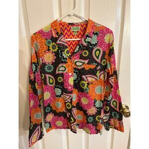 Vera Bradley‎ Multi Color Paisley Floral Cotton Long Sleeve Top Size Small